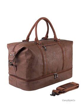 Waterproof PU Leather Weekender Overnight Duffel Bag with Shoe Pouch 52L